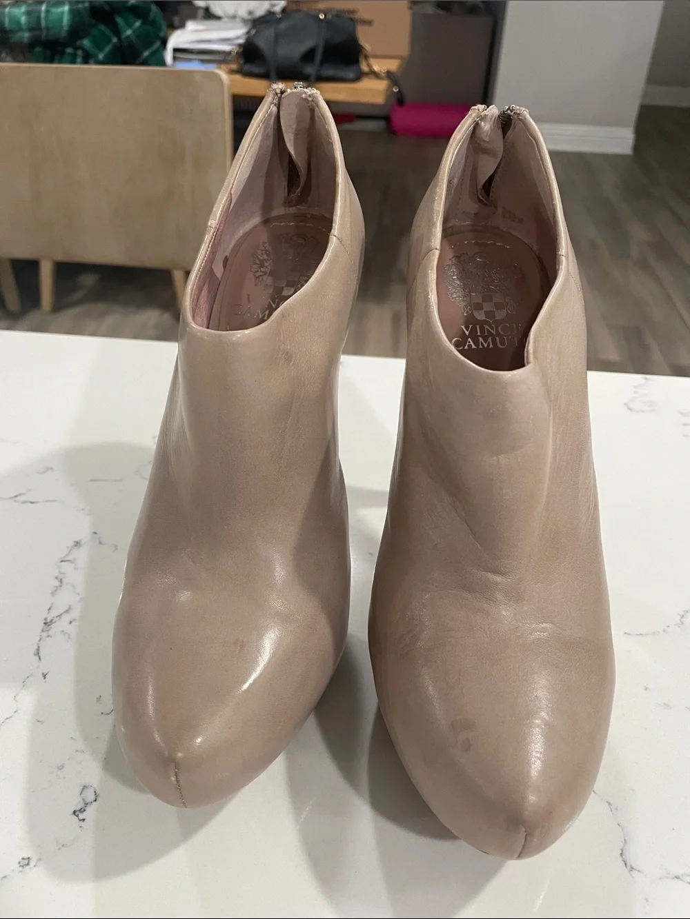 Vince Camuto Blush Leather Pointed Ankle Booties